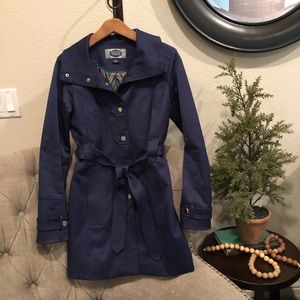 Green with Envy Front Tie Blue Trench Coat M